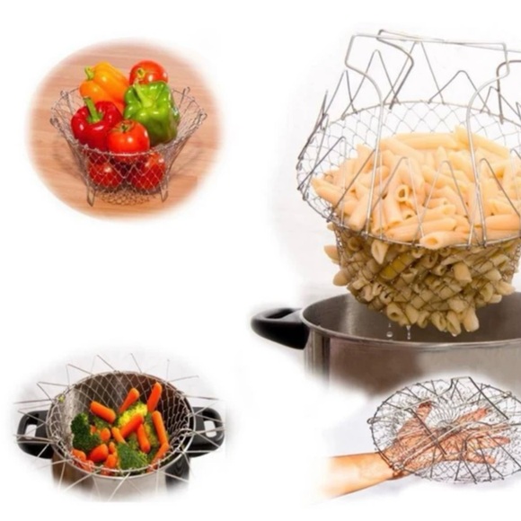Chef Basket Deluxe 12 In 1 Kitchen Tool Colander Steamer Cooking Deep Fry Strain - Picture 4 of 16